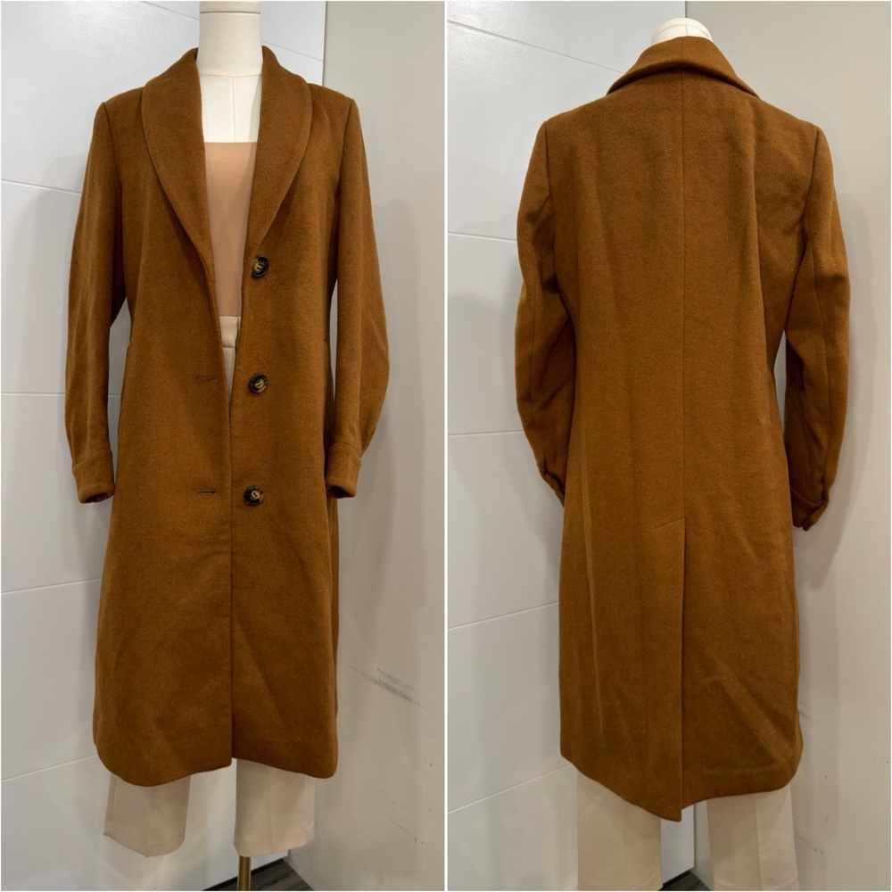 New Calvin Klein Caramel Brown, Wool-Blend Long Coat